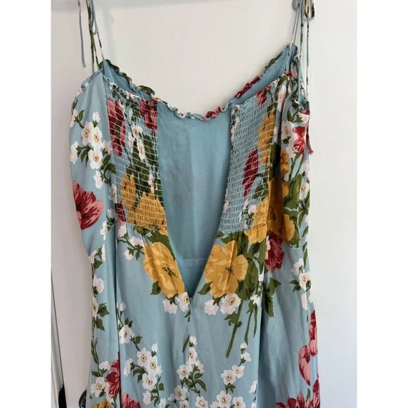 Reformation Enya Midi Dress Light Blue Floral Ruffle Hem Tie Strap Size 12 - Picture 9 of 12